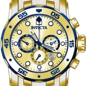 A INVICTA #80069 Mens PRO DIVER SCUBA CHRONOGRAPH 18K Gold Plated Bracelet Watch
